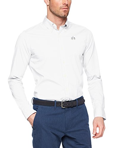 La Martina Man Shirt L/S Poplin Stretch Camisa Casual, Blanco (Optic White 00001), Large para Hombre