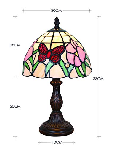 Lámpara de mesa Tiffany Red Butterfly de 8 pulgadas Lámpara de mesita de noche hecha a mano de cristal de flor