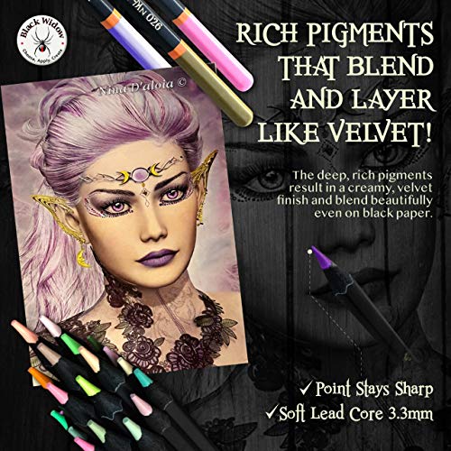 Lápices de colores Black Widow para adultos - 48 lápices de colores con pigmentos intensos y fáciles de mezclar - Los mejores lápices de colores para libros para colorear y dibujos para adultos