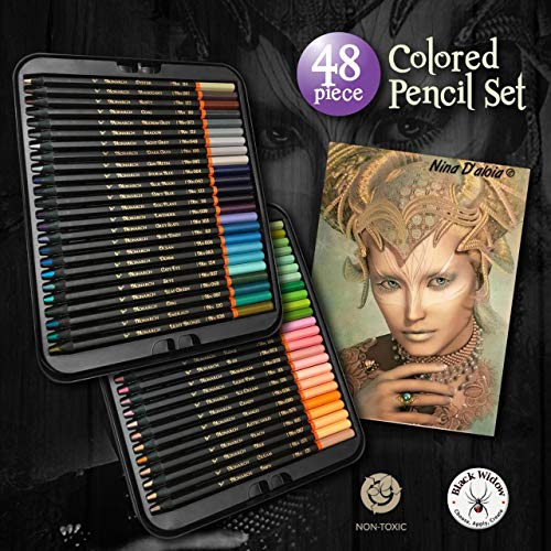 Lápices de colores Black Widow para adultos - 48 lápices de colores con pigmentos intensos y fáciles de mezclar - Los mejores lápices de colores para libros para colorear y dibujos para adultos