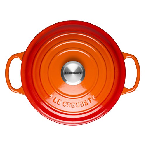 Le Creuset Evolution Cocotte con Tapa, Redonda, Todas Las Fuentes de Calor Incl. inducción, 4,2 l, Hierro Fundido, Naranja(Volcánico), 24 cm