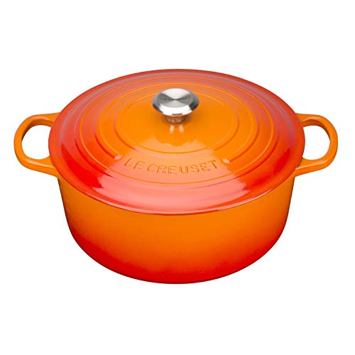 Le Creuset Evolution Cocotte con Tapa, Redonda, Todas Las Fuentes de Calor Incl. inducción, 4,2 l, Hierro Fundido, Naranja(Volcánico), 24 cm