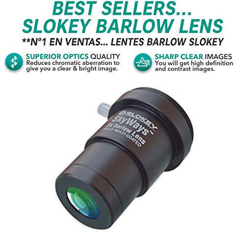 Lente Acromática Barlow 2X Pro Slokey SkyWays de Calidad Óptica Superior tratada con FMC y Anti-reflejante para una Imagen Nítida y Luminosa - Súper Ligera, Compacta y Resistente (1,25”)