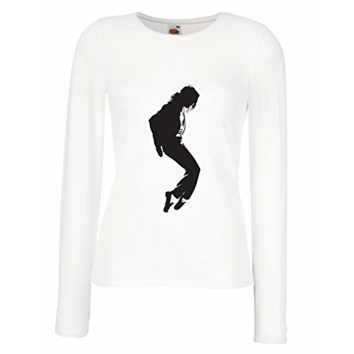 lepni.me Camisetas de Manga Larga para Mujer Me Encanta MJ - Ropa de Club de Fans, Ropa de Concierto (Small Blanco Negro)