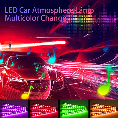 LETOUR 4 LED para interior de coche, 72 luces LED RGB multicolor, impermeable kits de iluminación debajo del salpicadero, con control remoto inalámbrico y sensor de música, cargador de coche de 12 V