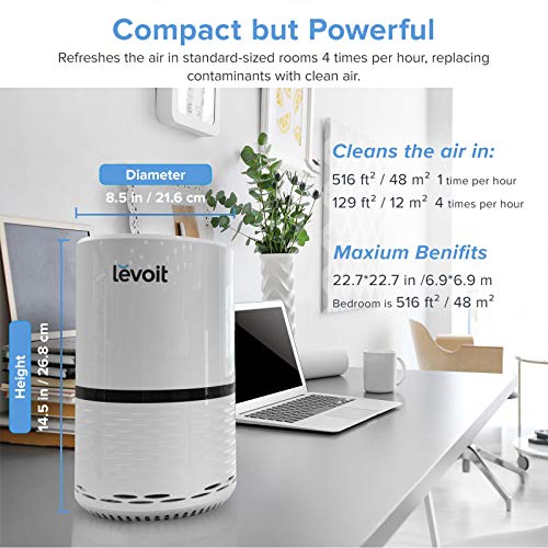 Levoit Purificador de Aire para Hogar con Filtro HEPA y Carbón Activado, Libre de Ozono, 3 Velocidades, Luz Nocturna, Capturar Alergias, Polen, Humo, Olor y Caspas de Mascota, Hasta 20 m², LV-H132