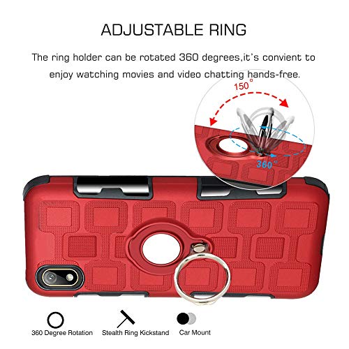 LFDZ Compatible Huawei Y5 2019 Anillo Soporte Funda, 360 Grados Giratorio Ring Grip con Gel TPU Case Carcasa Fundas para Huawei Y5 2019 / Honor 8S Smartphone(Not fit Huawei Y5 2018),Rojo