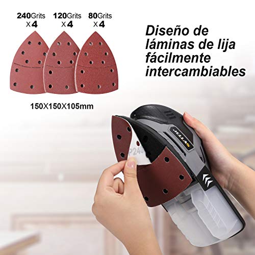 Lijadora Eléctrica 220W - JELLAS Máquina Lijadora Compacta para Madera, 13,000 RPM con Recolección de Polvo, 16 Piezas de Papel de Lija, Lija de Dedo y Almohadilla de Lijado Incluidos