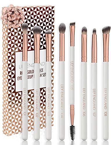 Lily England - Set de Pinceles de Maquillaje Los 8 Mejores Pinceles para los Ojos, Fibras Veganas Sintéticas de Larga Duración, Oro Rosa