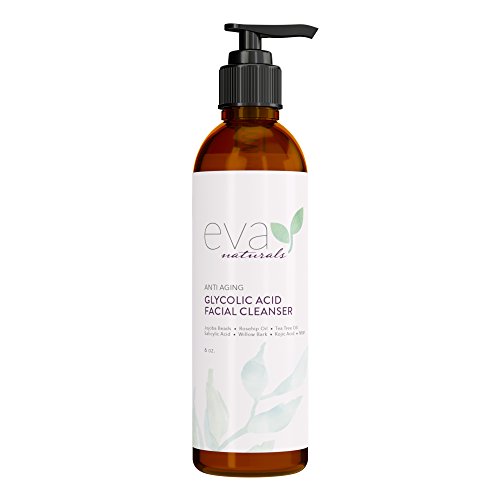 Limpiador Anti-Edad de Ácido Glicólico Eva Naturals (6 oz) -Tratamiento de Acné y Exfoliante, Reduce Arrugas y Mejora la Humectación y Brillo en Rostro - Con Ácido Alfa Hidróxido, Aloe y Vitamina E