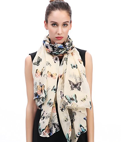 Lina & Lily Bufanda Mujer con Estampado de Mariposas (Beige)