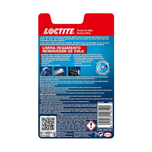 Loctite Limpia Pegamento, quita pegamento para corregir objetos mal pegados o despegar dedos, quita adhesivo para superficies manchadas o tinta, 1x5 g