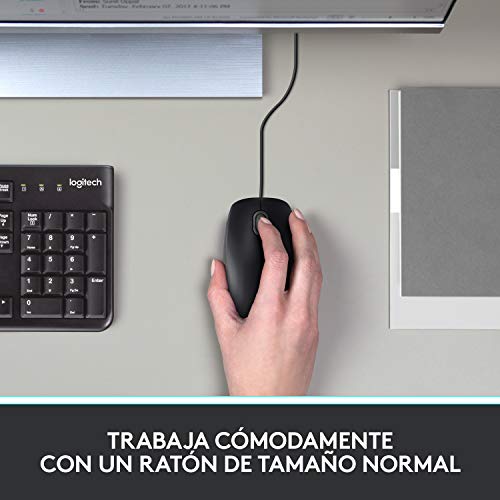 Logitech B100 Ratón con Cable, 3 Botones, Seguimiento Óptico, Ambidiestro, PC/Mac/Portátil, Negro