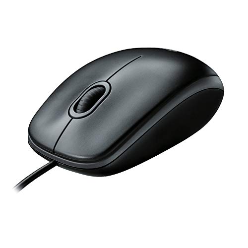 Logitech B100 Ratón con Cable, 3 Botones, Seguimiento Óptico, Ambidiestro, PC/Mac/Portátil, Negro