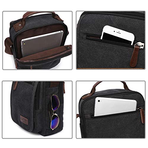 LOSMILE Bolsos Bandolera Hombre Pequeñas Bolsos de mano Bolsa de Hombro Messenger Bag Bolsa de Lona para iPad mini Escolares Sport Casual (Negro)