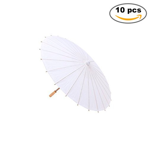 Lote de 10 Parasoles Papel Bambú Bodas - Sombrillas Chinas Baratas Amazon Dónde Comprar (Envío Gratis desde España) (Blanco)