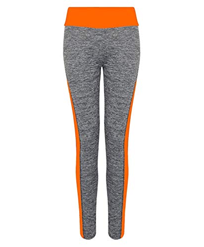 LOTMART Mujer Brillante Detalles Gimnasio Active Chaqueta Leggings Pantalón de Yoga Mujer Camiseta de Manga Larga & Regalo Gratis Promocional con Cada Paquete - Leggings Naranja neón, M/L