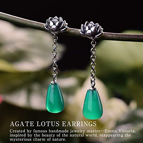 Lotus Fun S925 - Pendientes de Plata de Ley con Forma de Gota de Agua de ¨¢gata Natural para Mujeres y ni?as, Hechos a Mano, joyer¨ªa ¨²nica