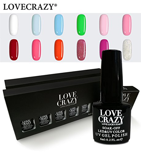 LOVECRAZY® Esmaltes de Gel Semipermanente para Uñas, Kit de Manicura y Pedicura, 12 Colores con 10 Quitaesmaltes Gratis (YoungSerie)