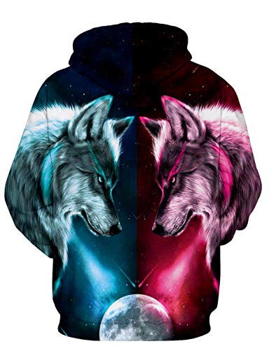 Loveternal 3D Hoodies Impresión Wolf Sudaderas con Capucha con Cordón Bolsillo Maquillaje Pullover Sweatshirt para Mujeres Hombres M