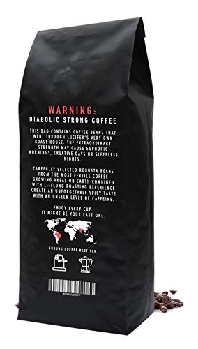 LUCIFER'S ROAST Espresso de KIQO de Italia - 500g café extremadamente fuerte - bajo en ácido - 100% Robusta - tostado a mano en lotes pequeños (grano de café, 500g)