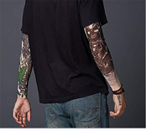 Luemdss Men's Sun Protection Sleeves Indian Buddha Arms Sleeves Drive Tattoo GlovesOutdoor Arm Protection Sleeves