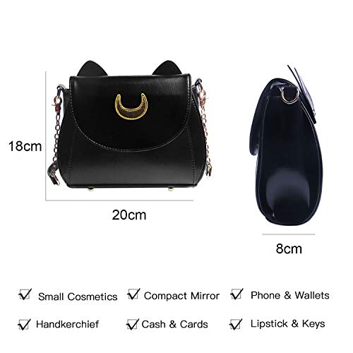 LUI SUI Bolso Hombro Mujer Cuero de PU, Bolso de Bandolera de Sailor Moon Cosplay Mujer Pequeño Negro