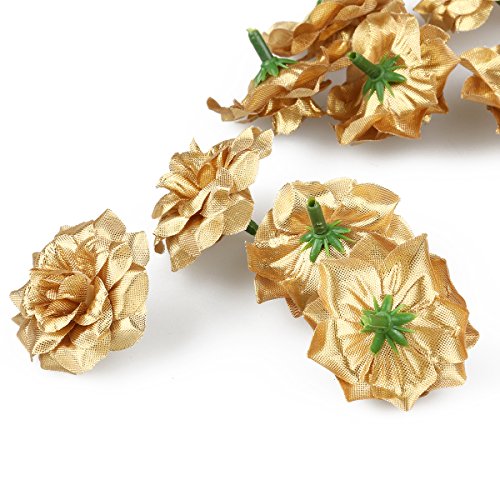 Luoem - Flor artificial dorada, de seda: Cabezas de rosas para decorar bodas, sombreros, vestidos, álbumes; en paquete de 50 unidades