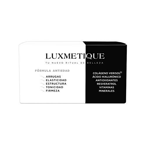 Luxmetique Fórmula Antiedad - nutricosmético para cuidar y rejuvenecer la piel con Colágeno hidrolizado, Ácido Hialurónico, Antioxidantes y Vitaminas. Resultados a corto plazo en piel, pelo y uñas.