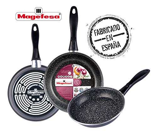 Magefesa K2 Gransasso Juego De Sartenes, Acero esmaltado, Gris Marengo, 18/20/24Ø-cm