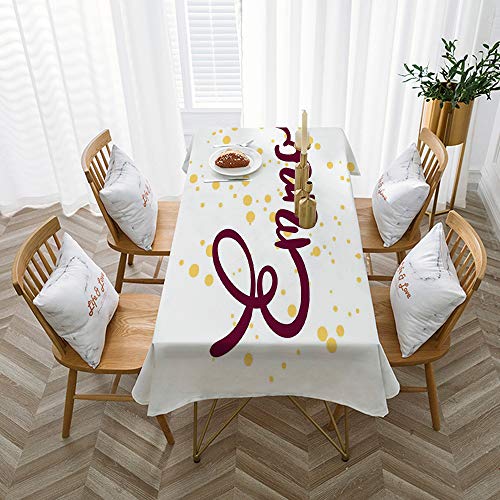 Mantel Rectangular Impermeable Antimanchas de Algodón y Lino,Emma, ​​arreglo de letras femeninas Manuscrita nombre d,para Cocina, Lavable, Antipolvo, Mantel Decorativo para Mesa de Comedor, 140x200 cm