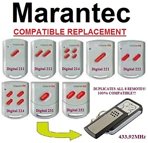 Marantec Digital 211, Digital 212, Digital 214, Digital 221, Digital 222, Digital 224, Digital 231, Digital 232 Replacement Remote Control 433,92MHz, Clone Remote