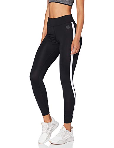 Marca Amazon - AURIQUE Leggings de Deporte con Banda Lateral Mujer, Negro (Black), 42, Label:L