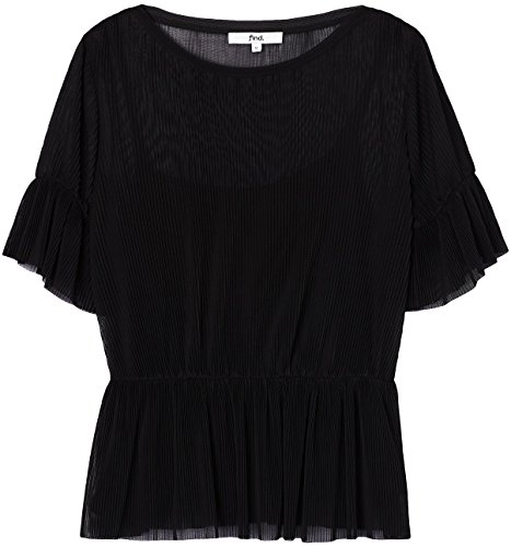 Marca Amazon - find. Top Plisado con Transparencias para Mujer, Multicolor (Black), 38, Label: S