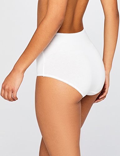 Marca Amazon - IRIS & LILLY Braguita de Talle Alto Algodón para Mujer, Pack de 5, Blanco (White), Medium