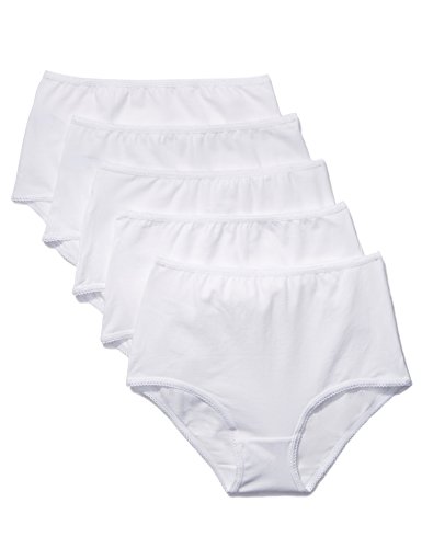 Marca Amazon - IRIS & LILLY Braguita de Talle Alto Algodón para Mujer, Pack de 5, Blanco (White), Medium