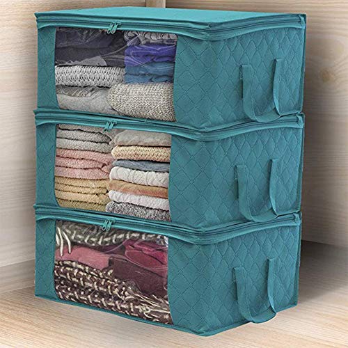 Matedepreso 3pcs Large Clothes Storage Bags Foldable Underbed Storage Bags Clothing Storage Bags Storage Containers with Clear Windows Suitable for Blankets, Bedding, Clothes, Quilts, Pillows