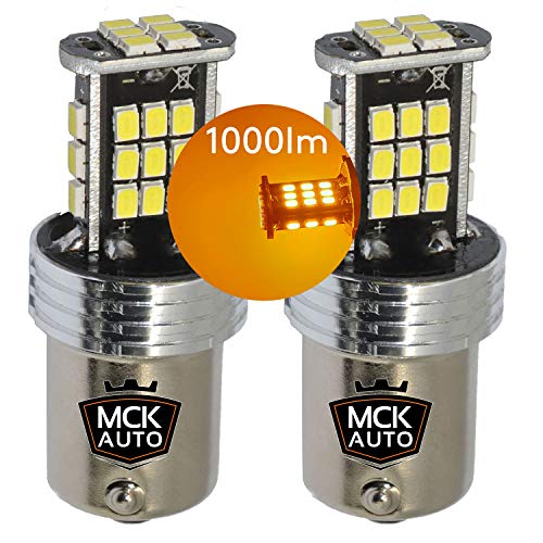 MCK Auto - Reemplazo para P21W BA15s 1156 LED CanBus Conjunto de bombillas naranjas muy claras y sin errores compatibles con A1 A3