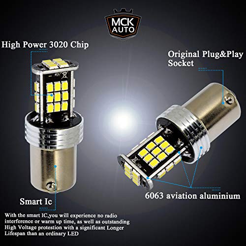 MCK Auto - Reemplazo para P21W BA15s 1156 LED CanBus Conjunto de bombillas naranjas muy claras y sin errores compatibles con A1 A3