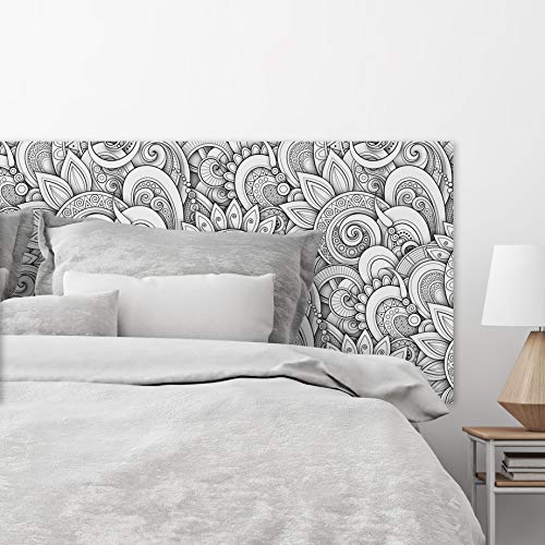 MEGADECOR Cabecero Cama PVC Decorativo Económico Mandala Blanco y Negro 3D Medidas (200 cm x 60 cm)