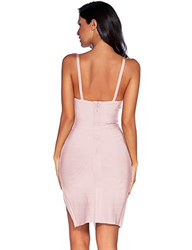 Meilun Vestido de fiesta con tirantes para mujer, cuello en V profundo, diseño con tiras, para club o fiesta - Rosa - X-Small