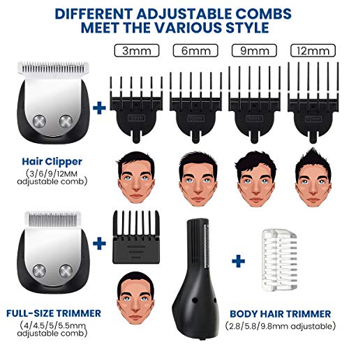 MIGICSHOW Cortapelos Hombre Impermeable Recortadora de Barba,Precisión Cortapelos Profesional Máquina Afeitadora Barba Hombre 6 en 1 Kit Inalámbrico Carga USB Recargable Bajo Ruido