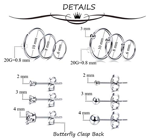 Milacolato Aretes de Acero Inoxidable Minúsculos Para Hombre Para Mujer Aretes Pequeños Sin Fin Aretes Set CZ Ball Stud Para Labio Tragus Cartílago Piercing Jewlry