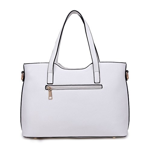 Miss Lulu Bolsas de Señoras Moda Cuero Pu 2 Piezas Totalizador Bolsos de Hombro para Mujeres (Blanco)