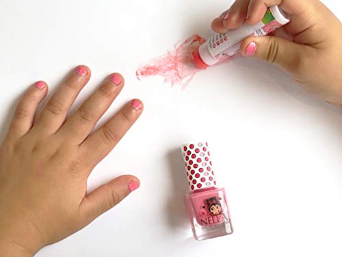 Miss Nella PINK A BOO- rosado Esmalte especial para uñas con brillos para niños, fórmula despegable, a base de agua y sin olor