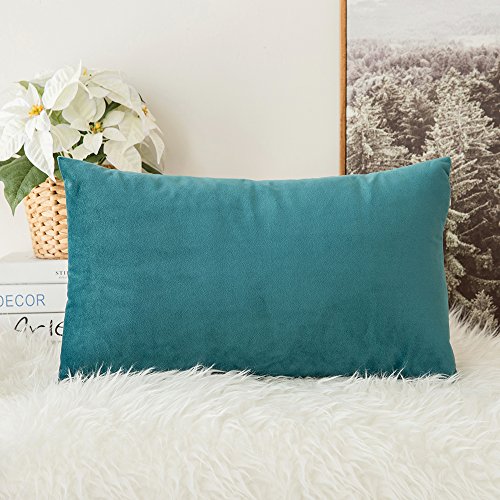 MIULEE Terciopelo Funda de Cojine Funda de Almohada del Sofá Throw Cojín Decoración Almohada Caso de la Cubierta Decorativo para Sala de Estar 30x 50cm 12 x 20 Pulgadas 2 Pieza Agua Verde