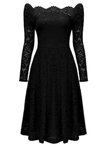 Miusol Vintage Encaje Floral Coctel Vestido Corta para Mujer Negro Medium