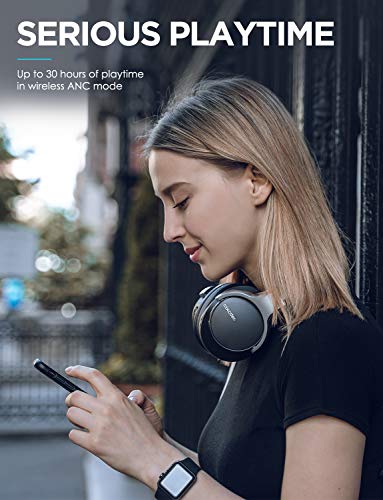 Mixcder E7 Active Cancelación de Ruido Auriculares Bluetooth con Micrófono Hi-Fi Deep Bass Auriculares Inalámbricos sobre el Oído, Cómodo Protein Earpads, para PC/Teléfonos Celulares/TV - Negro