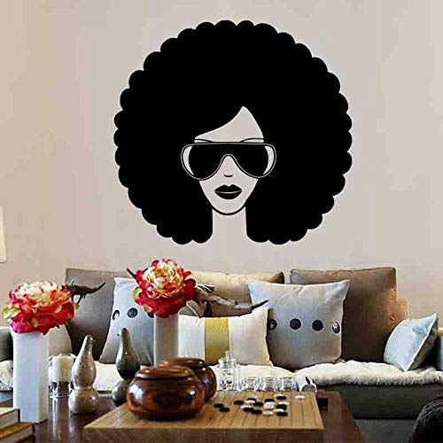 Moda chica negra etiqueta de la pared belleza con gafas de sol vinilo etiqueta de la pared salón de belleza extraíble decoración de interiores etiqueta de la pared A8 42x40cm