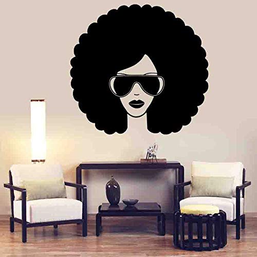 Moda chica negra etiqueta de la pared belleza con gafas de sol vinilo etiqueta de la pared salón de belleza extraíble decoración de interiores etiqueta de la pared A8 42x40cm